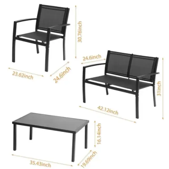 4pc Outdoor Garden Patio Conversation Set - Black - WELLFOR image {9}