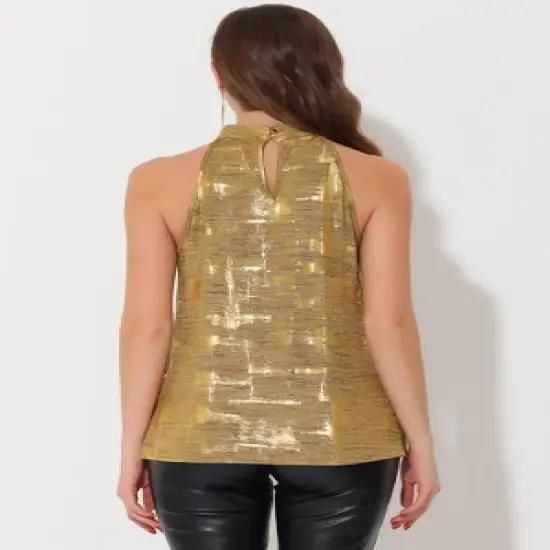 Allegra K Women's Casual Party Sparkle Sleeveless Halter Tops image {2}