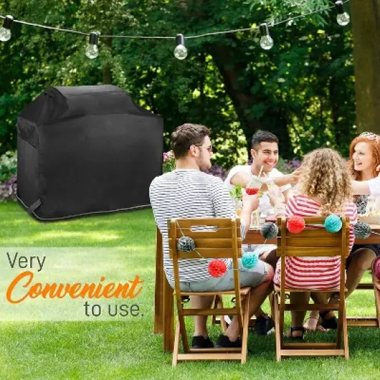 SereneLife Heavy Duty Waterproof BBQ Grill Cover - UV Resistant with Fabric Handles & Fastening Straps - SLGCS image {6}