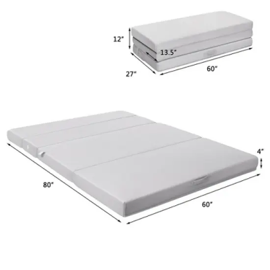 Costway 4'' Queen Size Foam Folding Mattress Sofa Bed Guests Floor Mat Carrying Handles image {2}
