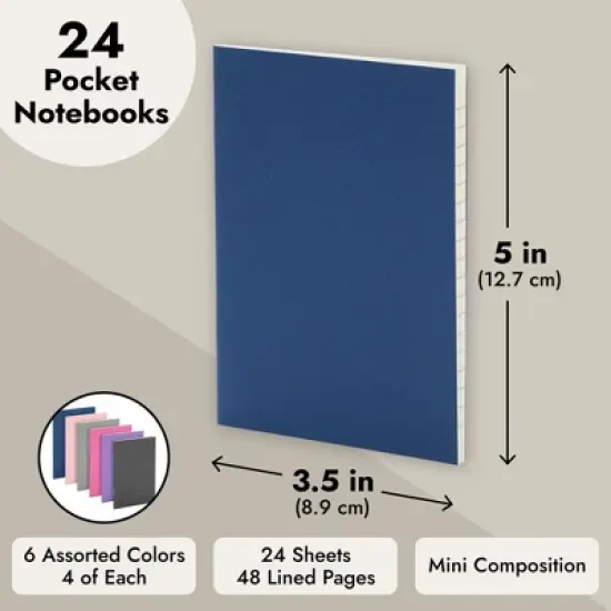 Paper Junkie 24 Pack Mini Notebooks Bulk Set, Travel Journal with 48 Lined Pages for Writing School Supplies, 6 Colors, 3.5 x 5 In image {5}