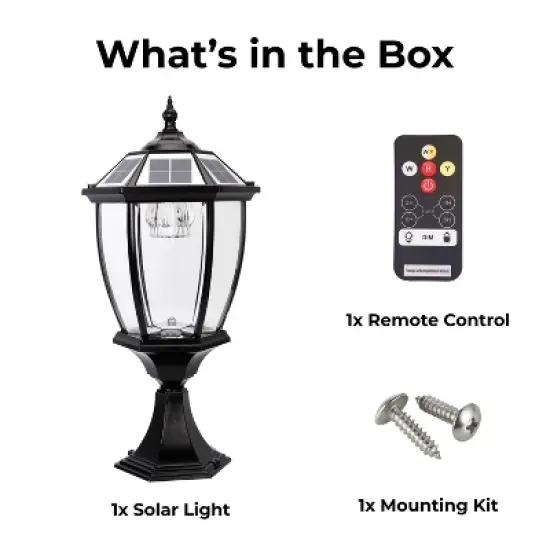 Techko Maid Solar Vintage Outdoor Pillar and Fence Post Light with Remote Black image {5}