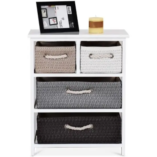 Costway Storage Drawer Unit 4 Woven Basket Cabinet Chest Bedside Table Nightstand image {7}