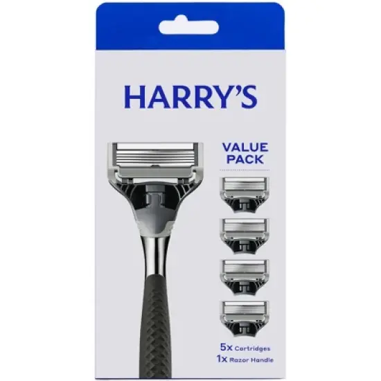 Harry's 5-Blade Men's Razor - 1 Razor Handle + 5 Razor Blade Refills - Chrome Edition Handle image {1}