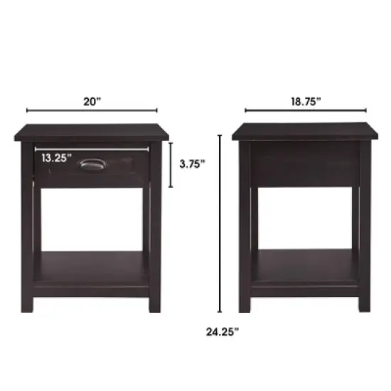 Wooden Nightstand with Drawer and Shelf Black - ClickDecor image {3}