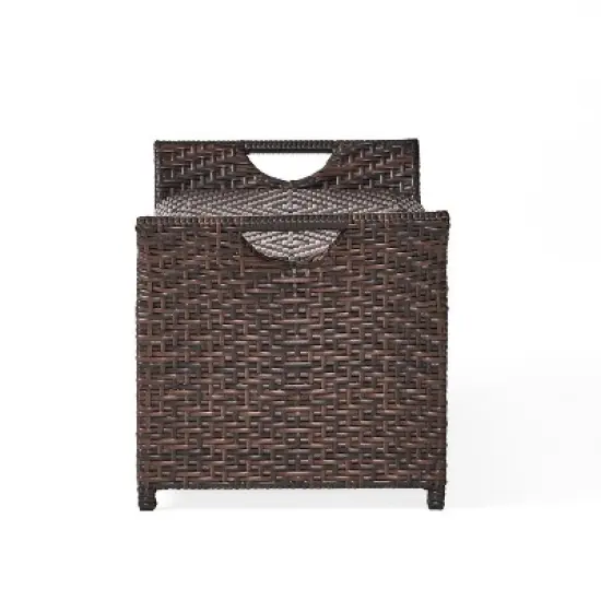 GDFStudio Ridgefield Outdoor Wicker Storage Bench with Handles, Multibrown image {3}
