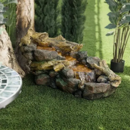 19" River Rocks and Logs Fountain with LED Lights Gray/Cool White - Alpine Corporation image {1}