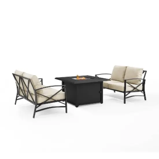 Kaplan 3pc Outdoor Conversation Set with Fire Table & 2 Loveseats - Oatmeal - Crosley image {2}