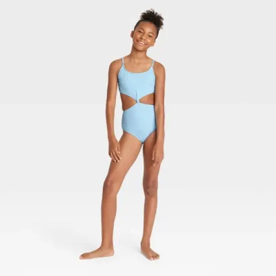 Girls' Warm Days Ahead Solid One Piece Swimsuit - art class&trade; Light Blue image {3}
