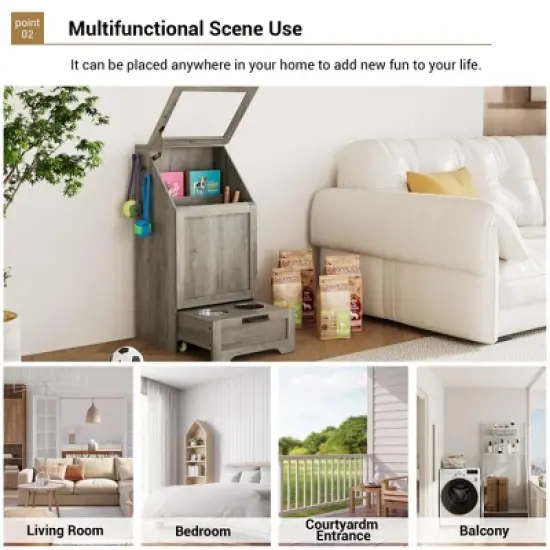 Pet Feeder Station with 2 Raised Bowls, 35.2 Inch Dog Food Storage Cabinet with Flip Top, Pet Toy Organizer for Large, Medium, Small Dogs image {4}