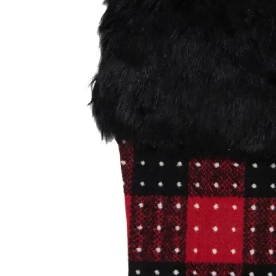 Northlight 21.5" Red and Black Plaid with Dots and Faux Fur Cuff Christmas Stocking image {3}