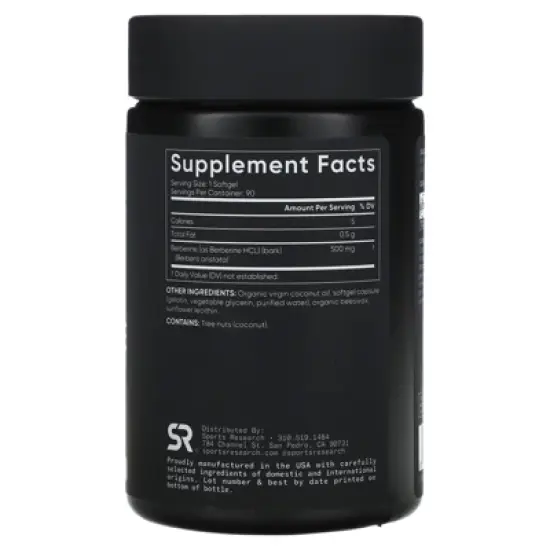 Sports Research Berberine With Coconut Oil, 500 mg, 90 Softgels image {1}