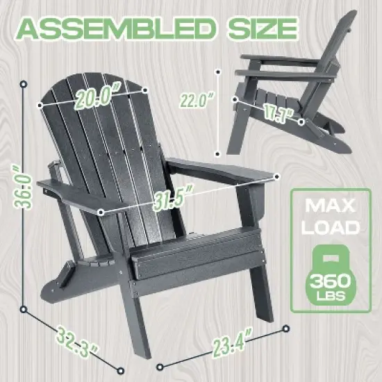 Folding Adirondack Chair, Heavy All-Weather Oversized Folding HDPE Outdoor Lawn Chair for Poolside Backyard Lawn image {3}