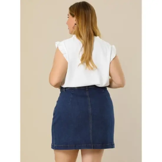 Agnes Orinda Women's Plus Size Denim Button Side Pocket Casual Jean A-Line Mini Skirt image {4}