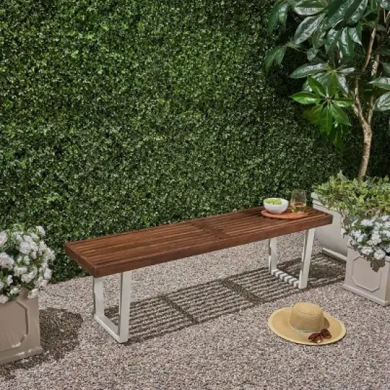 Dexmalle Modern Dark Brown and White Patio Dining Bench image {1}