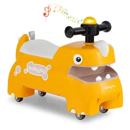 Babyjoy Ride on Toy Baby Dinosaur Sliding Car with4 Universal Casters Under-Seat Storage Green/Pink/White/Yellow image {13}