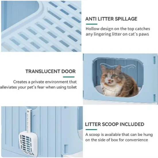 QuestaPack Large Enclosed Cat Litter Box with Cushion, Anti-Splash Closed Litter Boxes with Litter Scoop Front Entry Top Exit Door image {4}