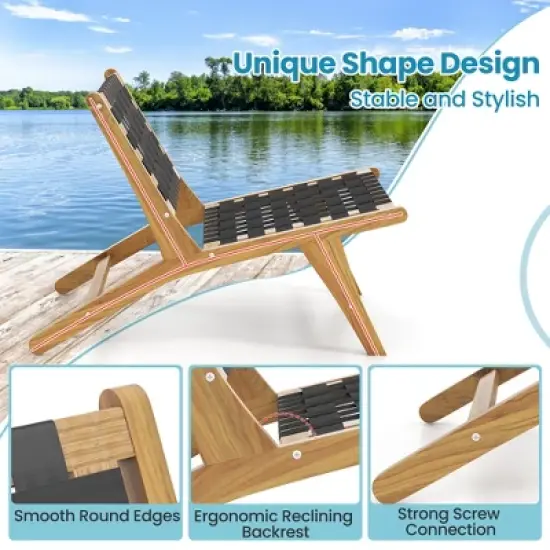 Tangkula 2PCS Teak Wooden Chair w/ Woven Webbing Seat & Backrest Mid Century Modern image {6}