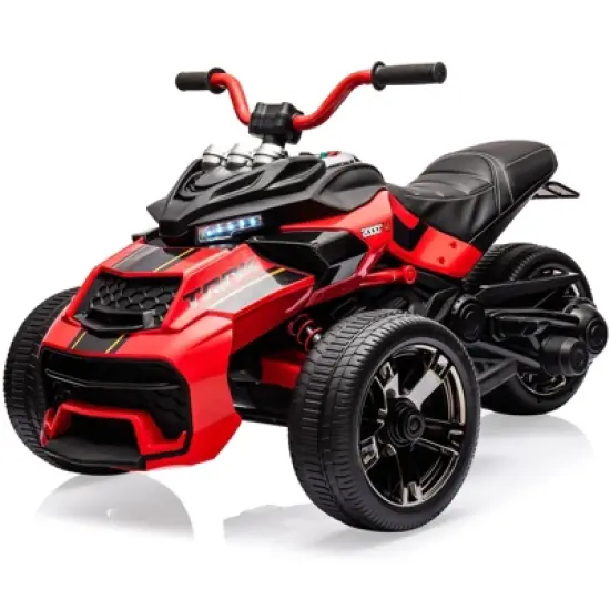 12V 3 Wheeler Ride On ATV，Electric Vehicle w/Led Lights, High & Low Speed, Horn, Music, USB, Treaded Tires, Ride On Car for Kids 3-10 image {11}