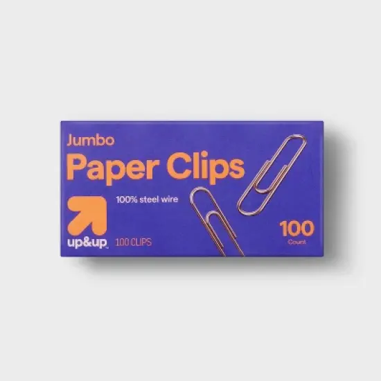 100ct Jumbo Paper Clips - up&up&trade;: Silver Office Supplies, 1.75" Height, 100 Pack image {2}