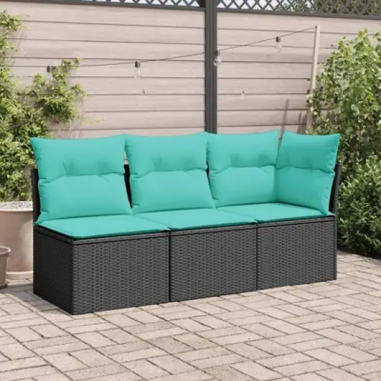 vidaXL Patio Sofa Armless with Cushions - Outdoor Seating, Black Poly Rattan, Storage Function, Comfortable, Weather-Resistant image {2}