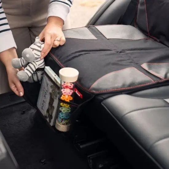 Diono Super Mat Car Seat Protector for Under Car Seat Includes 3 Mesh Storage Pockets Crash Tested - Black image {2}