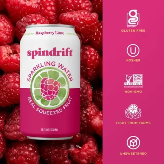 Spindrift Raspberry Lime Sparkling Water - 8pk/12 fl oz Cans image {2}
