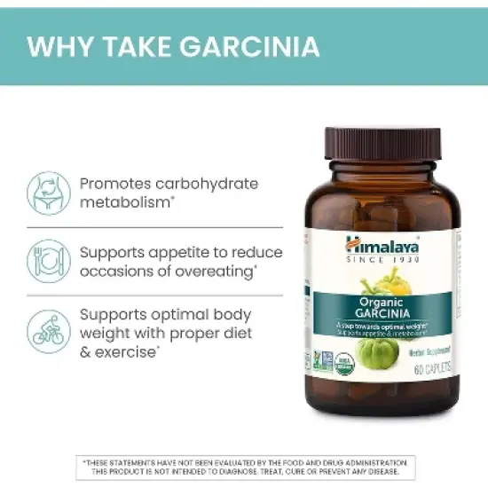 Himalaya Organic Garcinia Cambogia Herbal Supplement, Appetite Support, USDA Organic, Non-GMO, Vegan, 600 mg, 60 Plant-Based Caplets, 30 Day Supply image {3}