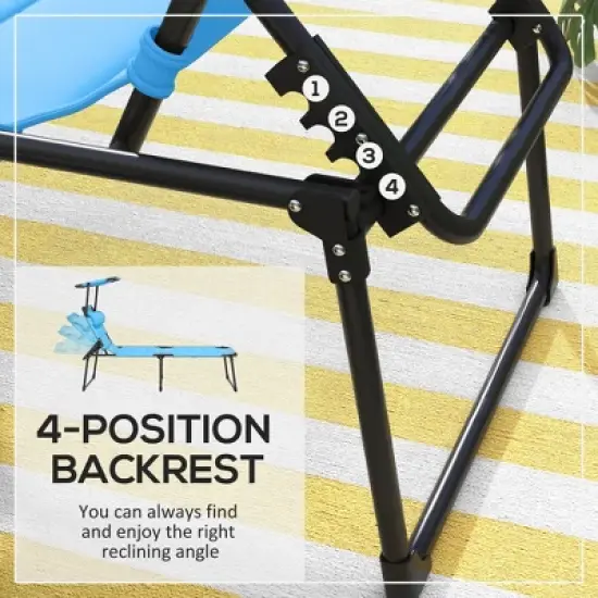 TIRAMISUBEST Set of 2 Adjustable Lounge Chairs - Outdoor Folding Chaise Lounges with Sunshade Roof, Cushioned Headrest (Light Blue) image {5}