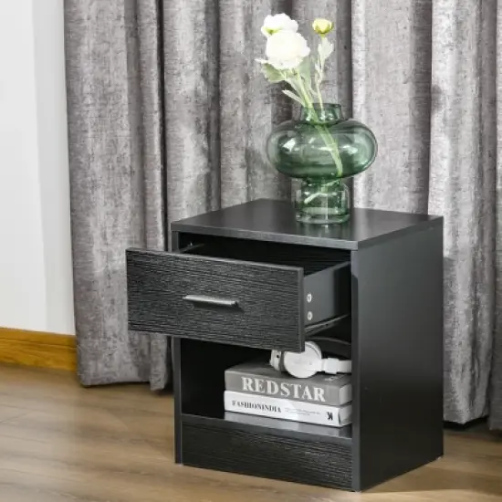 HOMCOM Modern Nightstand, Accent End Table with Drawer and Storage Shelf, Sofa Side Table for Living Room or Bedroom image {4}
