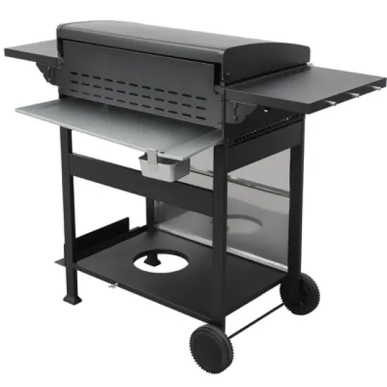 4-Burner Propane Gas Grill with Stainless Steel Plancha, Wire Enamel Grids, Foldable Side Table, Hanging Basket, Oil Pan, 49,200 BTU Outdoor BBQ image {8}