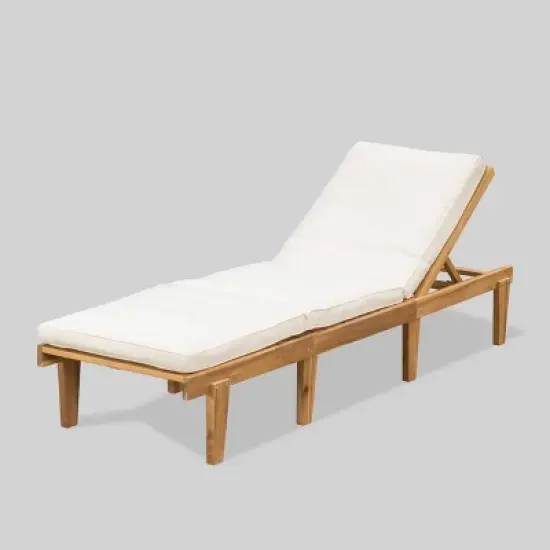 Ariana Acacia Wood Patio Chaise Lounge with Cushion -Teak Finish - Christopher Knight Home: Poolside Daybed, Adjustable Back image {4}