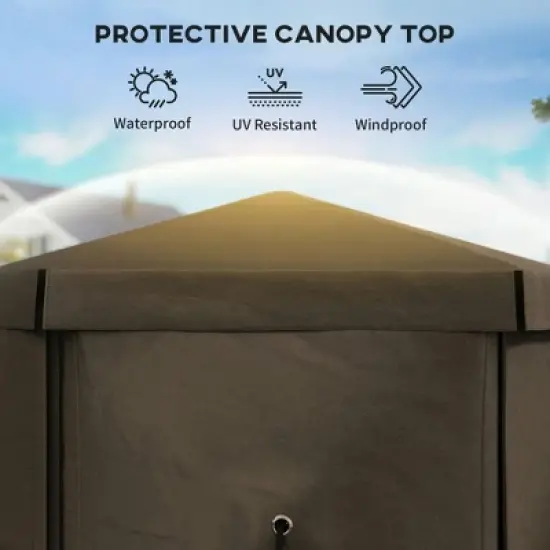 Resenkos Patio Garden Pergola, Pergola Canopy,12' x 12' Hexagonal Pop Up Gazebo Canopy Tent with 5 Sidewalls and Carry Bag, Brown image {9}