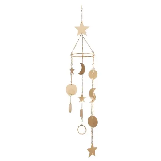 39" x 6.5" Iron Eclectic Moon and Stars Windchime Gold - Olivia & May: Charming Harmonic Decor for Indoor/Outdoor Use image {7}