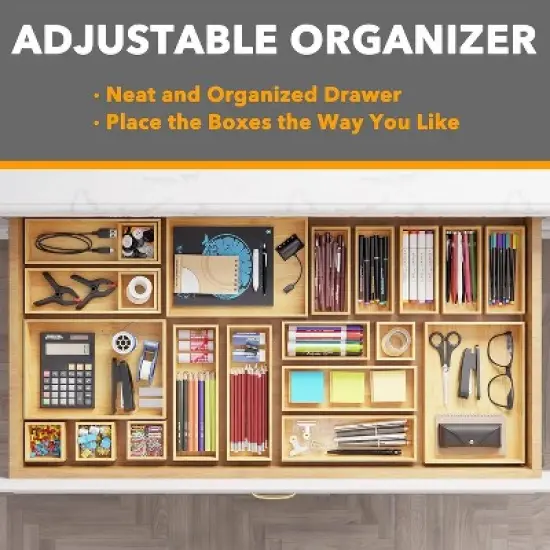 21-Piece Bamboo Drawer Organizer Set &ndash; Multi-Use Divider Bins for Kitchen, Bathroom, Office, and Makeup Storage, Natural image {4}