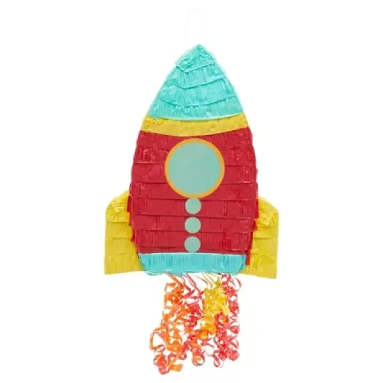 Blue Panda Rocket Ship Pull String Pinata for Kids Space Party, Astronaut Birthday Decorations, 16.5 x 12.5 x 3 In image {3}