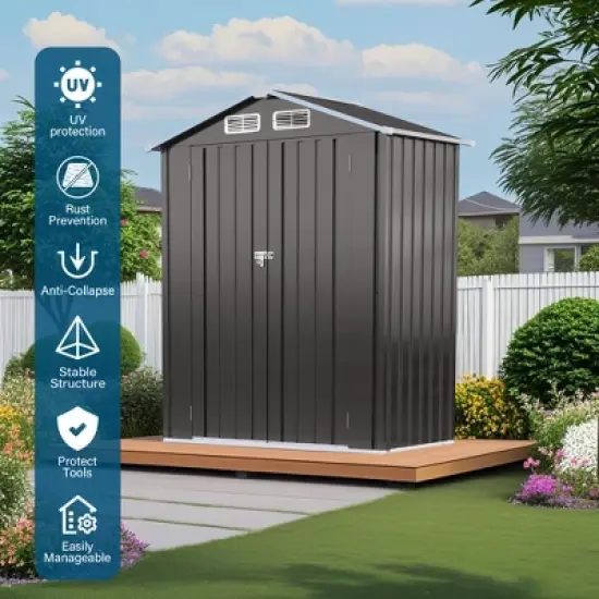 5X3 FT Metal Outdoor Storage Shed,Waterproof Backyard House Buildings with Pitched Roof and Lockable Door image {5}