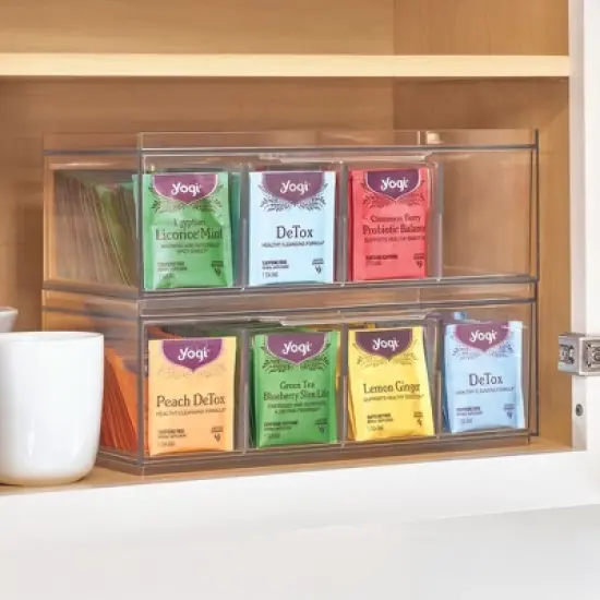 iDesign Set of 4 Stackable 4-Section Tea Storage Drawers - Clear image {2}