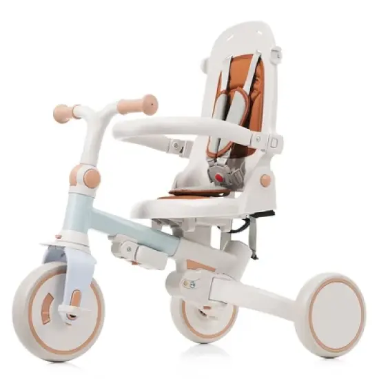 LOVSON 7-in-1 baby tricycle, equipped with removable push bar and footrest, sun canopy, safety guardrail, blue, (suitable for babies aged 1-6 months) image {10}