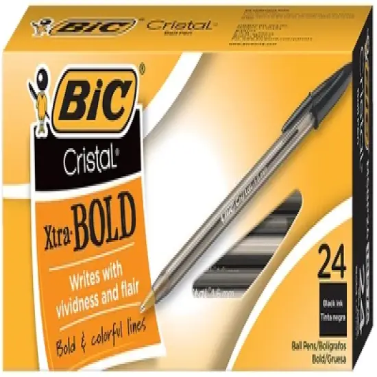 BIC Cristal Bold Non-Refillable Ball Point Pen, 1.6 mm Medium Tip, Black, Pack of 24 image {1}
