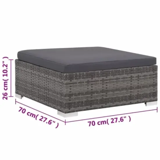 vidaXL Patio Lounge Set - 6-Piece Poly Rattan Gray Sectional Sofa Set with Coffee Table and Ottoman - Comfortable Outdoor Seating with Cushions image {11}