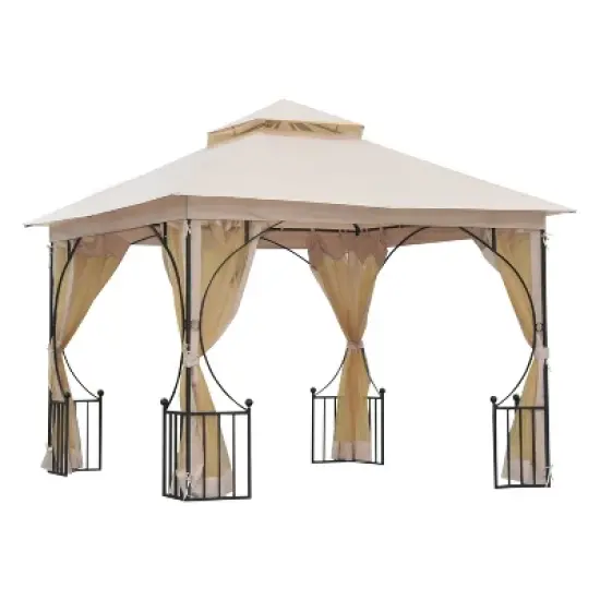 Outsunny 10' x 10' Patio Gazebo Canopy Outdoor Pavilion with Mesh Netting SideWalls, 2-Tier Polyester Roof, & Steel Frame image {3}
