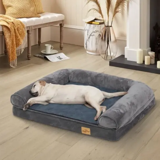 Artloge Large Grey Dog Sofa Bed Memory Foam Calming Orthopedic Pet Mattress Cushion Waterproof Bolster Dog Couch Bed with Removable Washable Cover image {1}