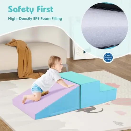 Costway Step and Slide Climber for Infants and Toddlers Baby Soft Foam Structure Blocks Yellow/Blue/Pink/Purple image {4}