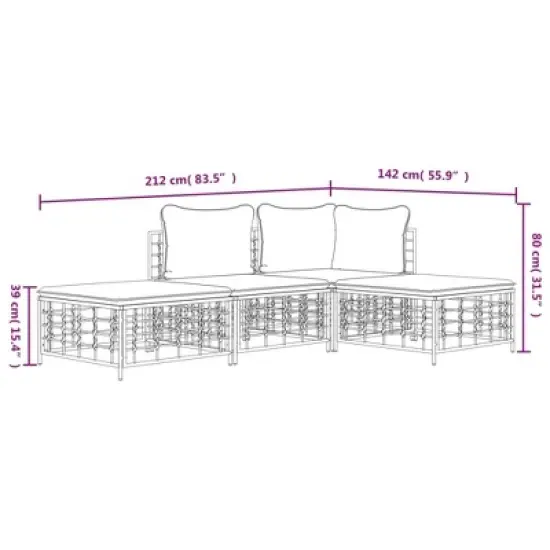 vidaXL - Versatile 4-Piece Patio Lounge Set with Cushions, Weather-Resistant Anthracite Poly Rattan, Flexible Design for Garden and Outdoor Space image {8}