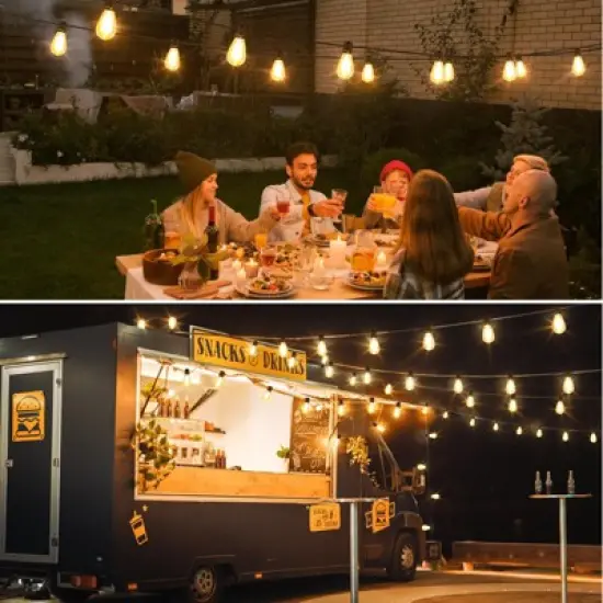 Itopfox 96FT LED Outdoor String Lights, Waterproof Patio Lights with 30+2 Dimmable Shatterproof Edison Hanging Bulbs for Backyard Party-Black image {4}