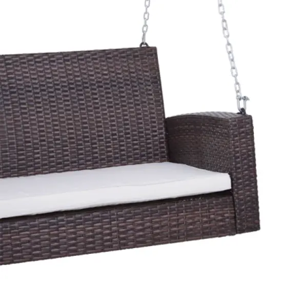 Outsunny 2-Person Wicker Hanging Porch Swing Bench Outdoor Chair with Cushions image {4}