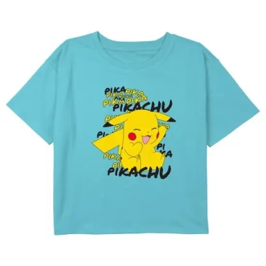 Girl's Pokemon Pikachu Pika Pika Laughing Crop Top T-Shirt image {2}