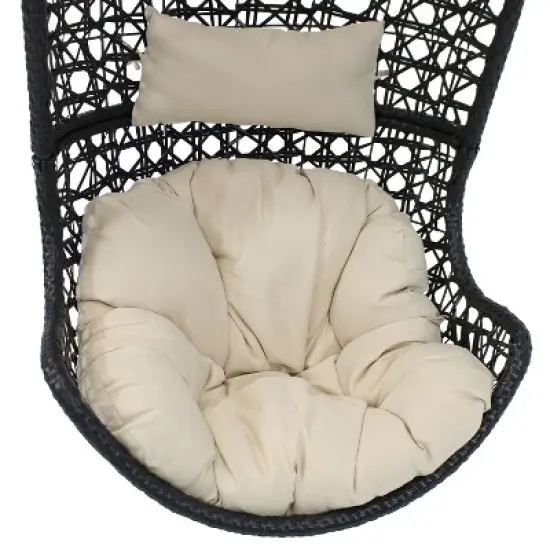 Sunnydaze Outdoor Resin Wicker Patio Cordelia Hanging Basket Egg Chair Swing with Cushion and Headrest - 2pc image {5}