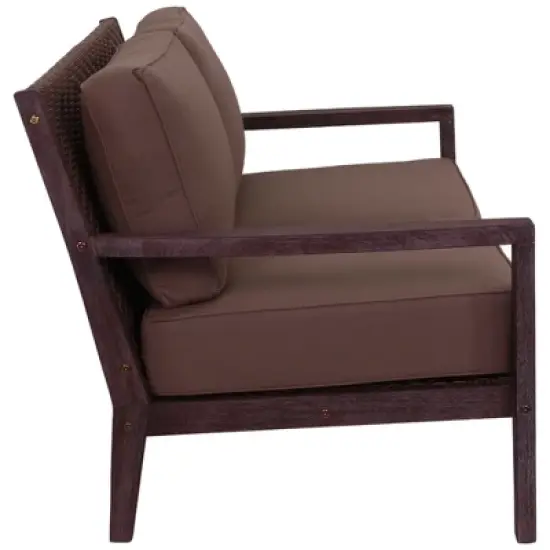 Courtyard Casual Bridgeport II Loveseat Stained Eucalyptus Wood KD  Sunbrella Fabric image {4}